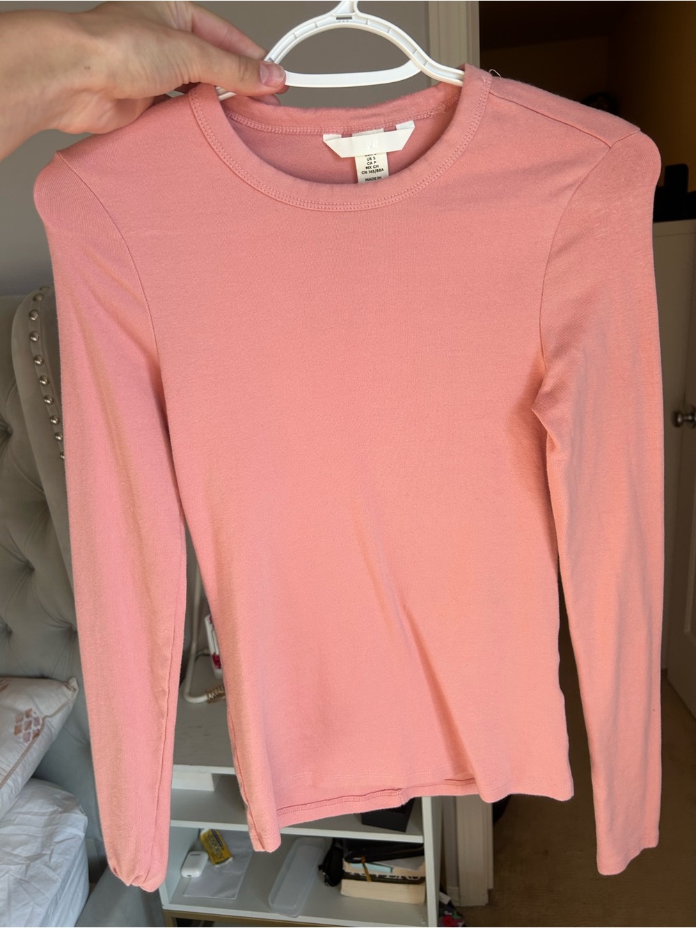H&M Soft Pink Long-Sleeve Crewneck Top